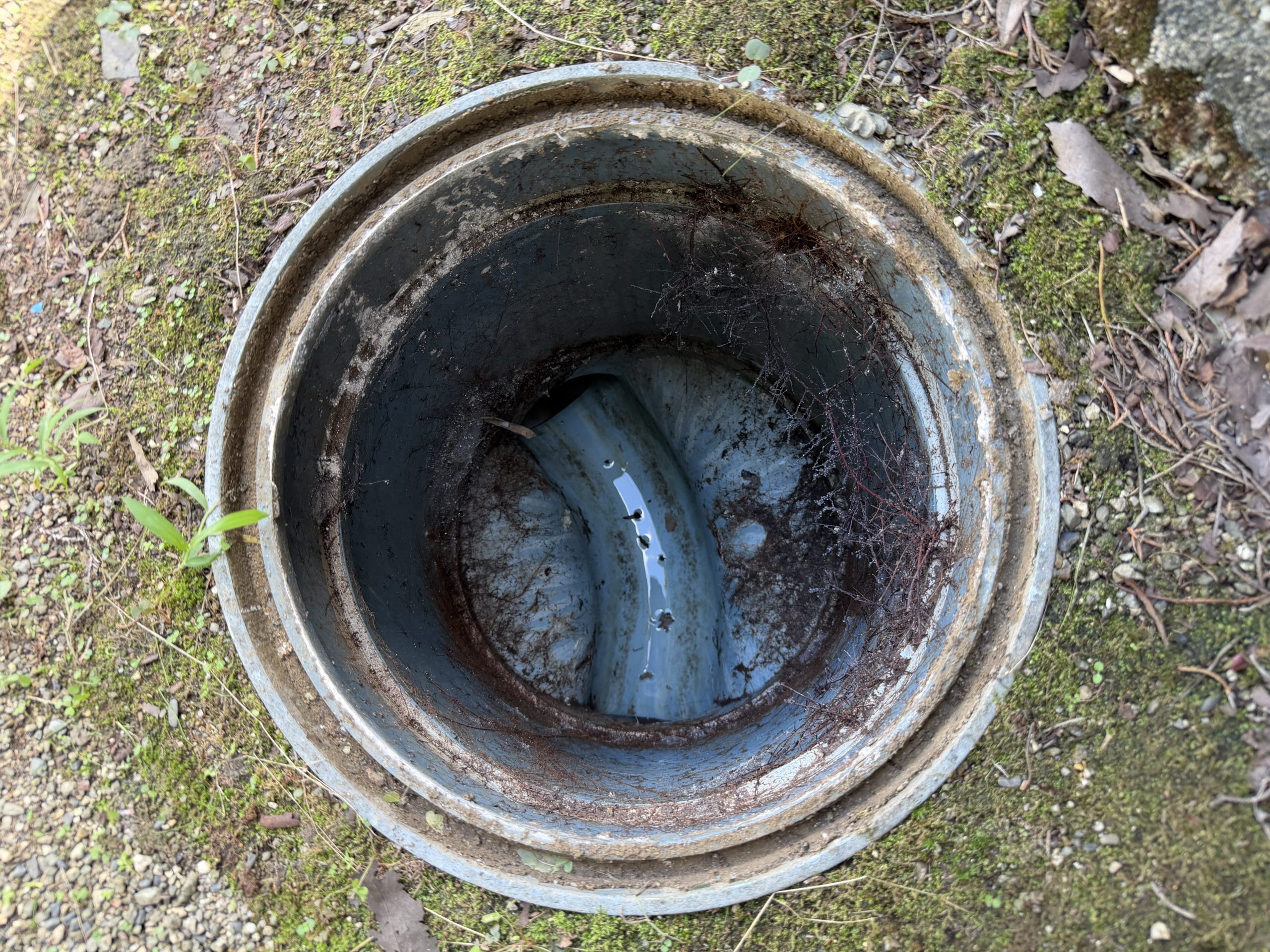 排水管内部に木の根が入り込み排水を妨げていた施工前写真②